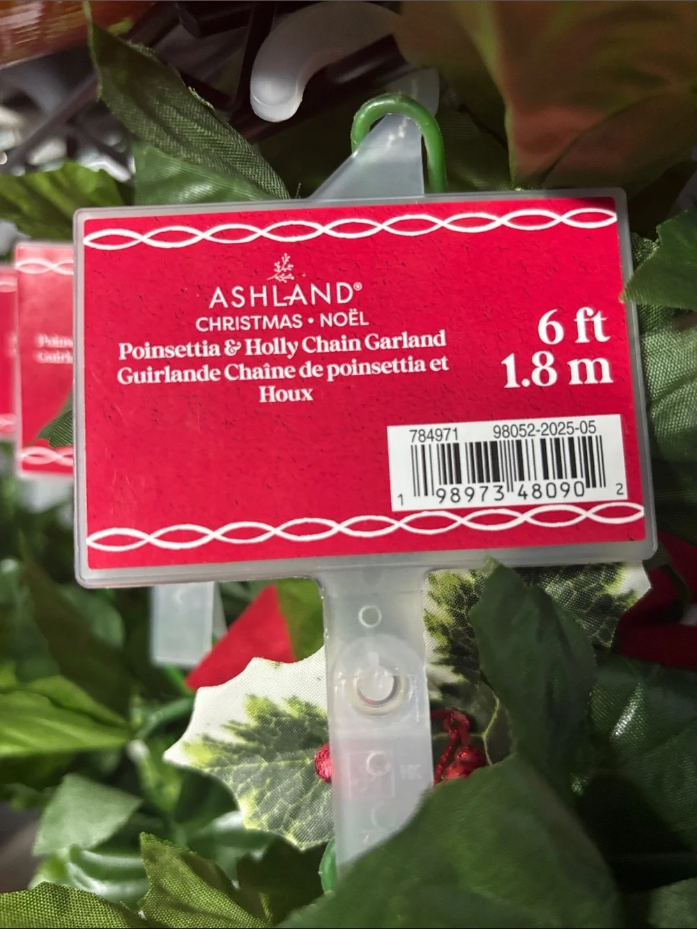 Ashland Red Poinsettia and Holly Green Leaf Holiday Garland